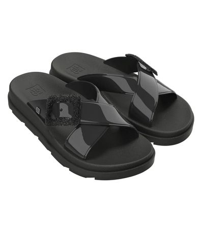 Tamanco Flatform Zaxy Preto Glitter Feminino