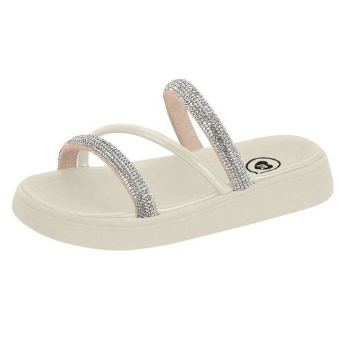 Tamanco Flatform Molekinha Creme e Cristal Juvenil Feminino