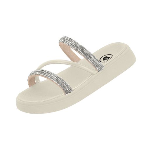 Tamanco Flatform Molekinha Creme e Cristal Juvenil Feminino