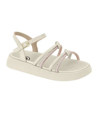Sandália Flatform Molekinha Off White e Cristal Juvenil Feminina
