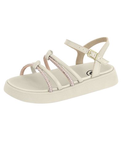 Sandália Flatform Molekinha Off White e Cristal Juvenil Feminina