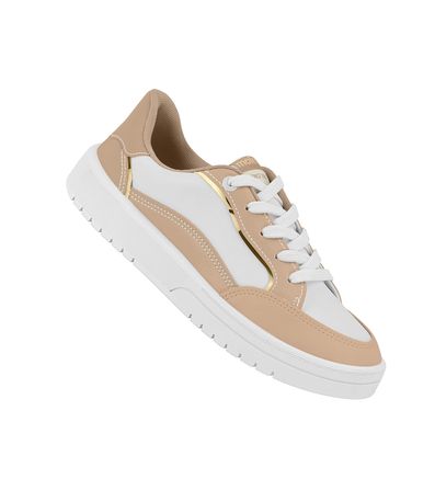 Tênis Casual Moleca Branco e Bege Feminino
