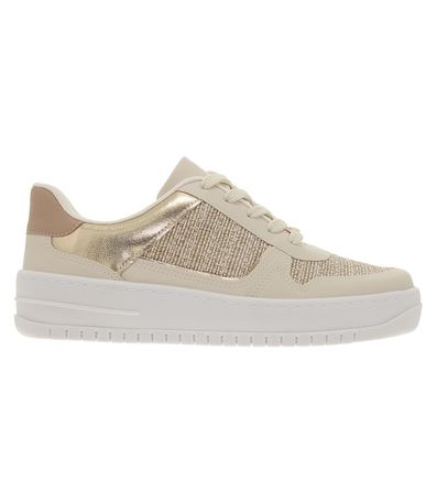 Tênis Casual Flatform Vizzano Natural e Dourado Feminino