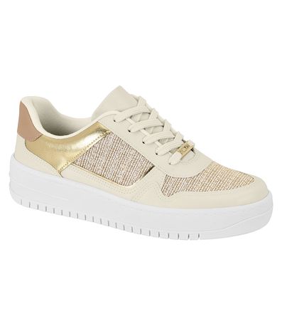 Tênis Casual Flatform Vizzano Natural e Dourado Feminino