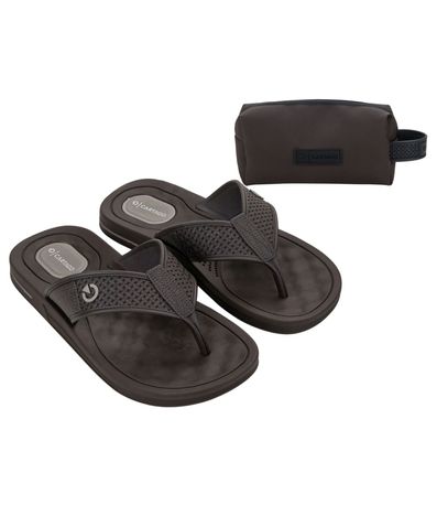 Kit Chinelo Dedo + Nécessaire Cartago Texas Marrom e Cinza Masculino