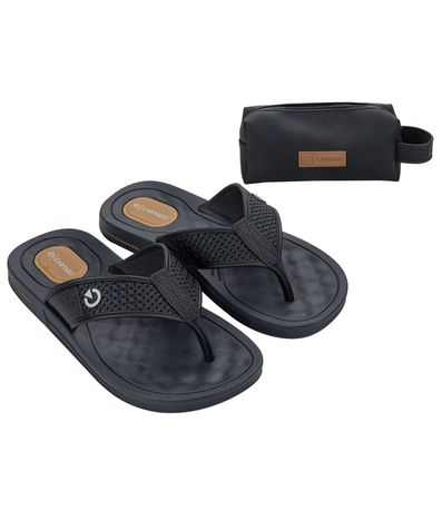 Kit Chinelo Dedo + Nécessaire Cartago Texas Cinza e Preto Masculino