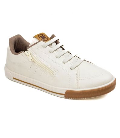 Sapatênis Casual Molekinho Off White e Caramelo Juvenil Masculino