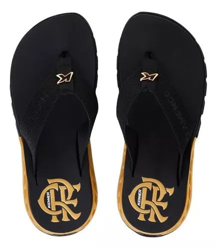 Chinelo Dedo Kenner Rakka Preto e Dourado Masculino