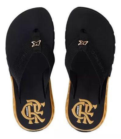 Chinelo Dedo Kenner Rakka Preto e Dourado Masculino