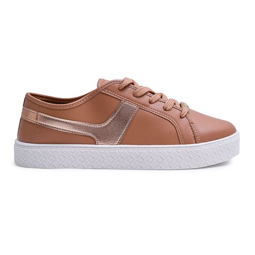 Tênis Casual Flatform Moleca Nude e Ouro Rosado Feminino