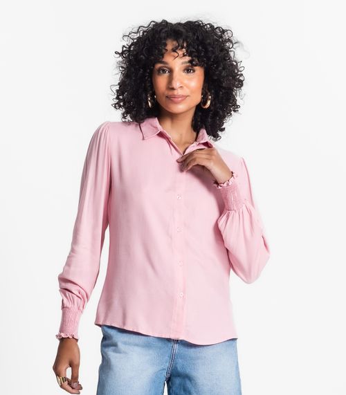 Camisa Feminina Manga Longa Punho Lastex Select Rosa