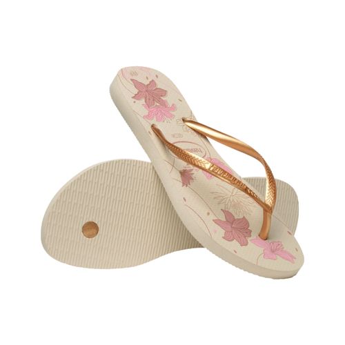 Chinelo Dedo Havaianas Slim Organic Bege Floral Feminino