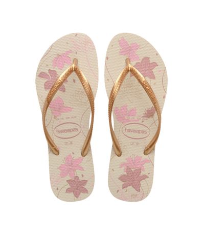 Chinelo Dedo Havaianas Slim Organic Bege Floral Feminino