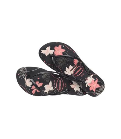 Chinelo Dedo Havaianas Slim Organic Preto Floral Feminino