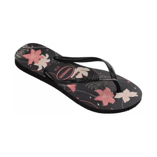 Chinelo Dedo Havaianas Slim Organic Preto Floral Feminino