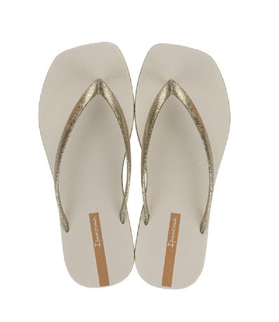 Chinelo Dedo Ipanema Branco e Glitter Ouro Feminino