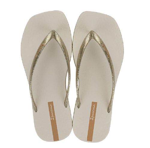 Chinelo Dedo Ipanema Branco e Glitter Ouro Feminino