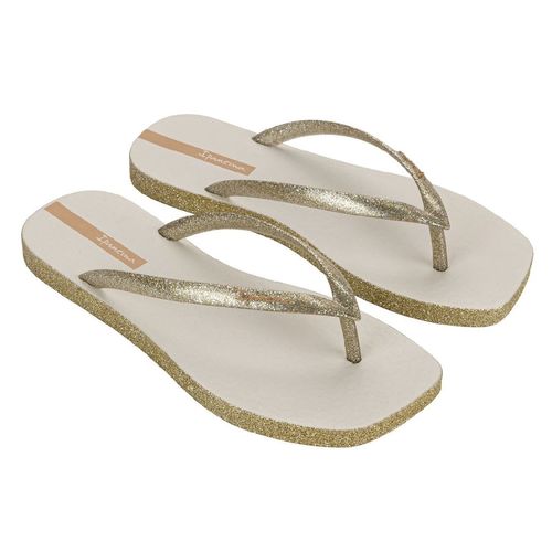 Chinelo Dedo Ipanema Branco e Glitter Ouro Feminino