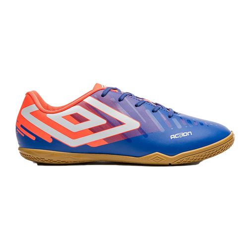 Chuteira Indoor Umbro Action Jr Azul e Coral Juvenil Masculina