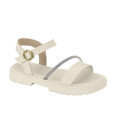 Rasteira Flatform Molekinha Branco e Cristal Infantil