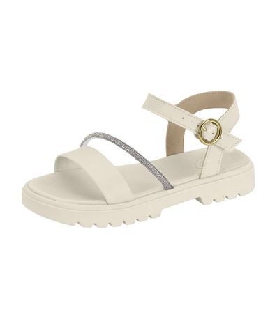 Rasteira Flatform Molekinha Branco e Cristal Infantil