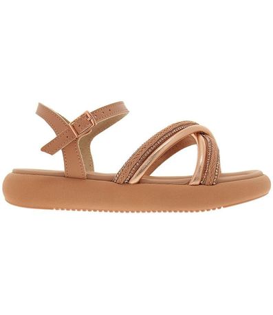 Rasteira Flatform Molekinha Nude e Ouro Rosado Infantil