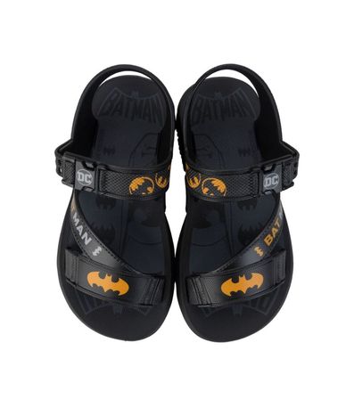 Sandália Flats Grendene Kids Batman Preta e Amarela Juvenil Masculina