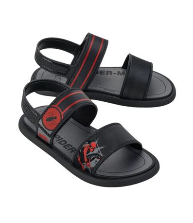 Sandália Flats Grendene Preta e Vermelha Juvenil Masculina
