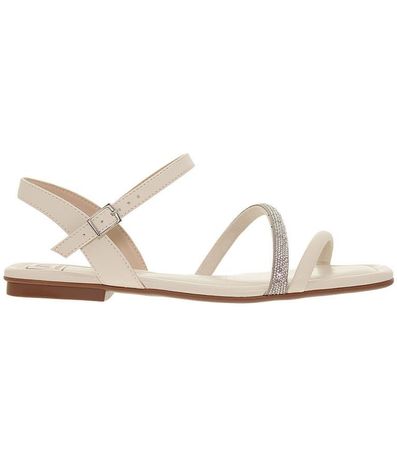 Sandália Flats Moleca Branco Off e Cristal Feminina