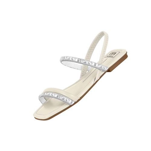 Sandália Rasteira Moleca Branco e Cristal Feminina