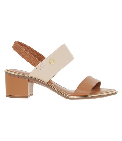 Sandália Salto Beira Rio Creme e Camel Feminina