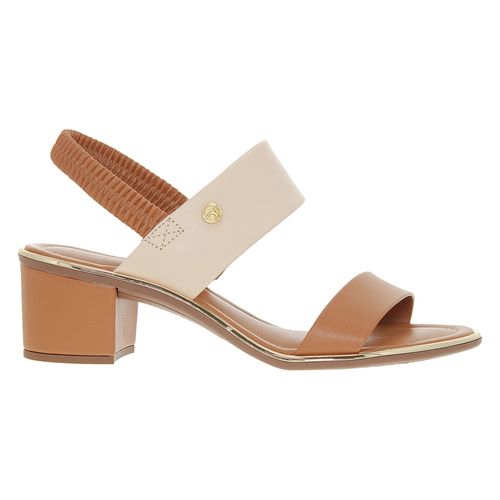 Sandália Salto Beira Rio Creme e Camel Feminina