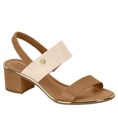 Sandália Salto Beira Rio Creme e Camel Feminina