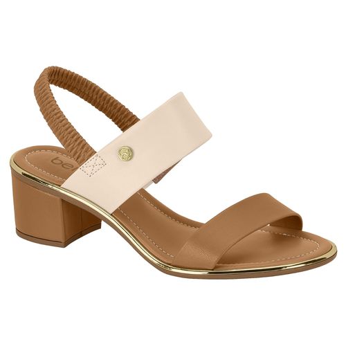 Sandália Salto Beira Rio Creme e Camel Feminina