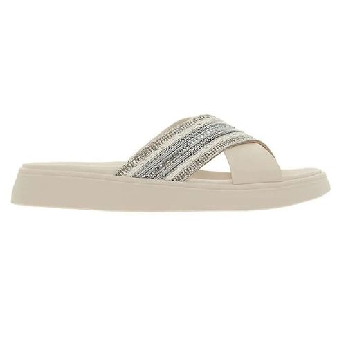 Tamanco Flatform Moleca Prata e Branco Feminino