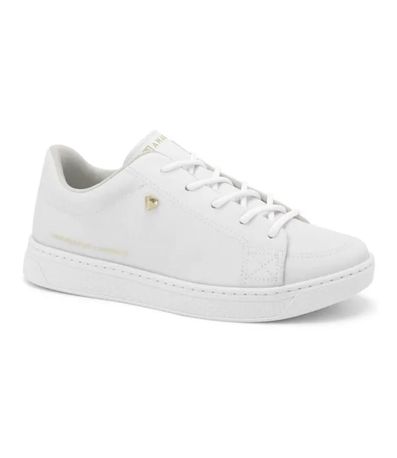 Tênis Casual Flatform Ramarim Branco e Ouro Feminino
