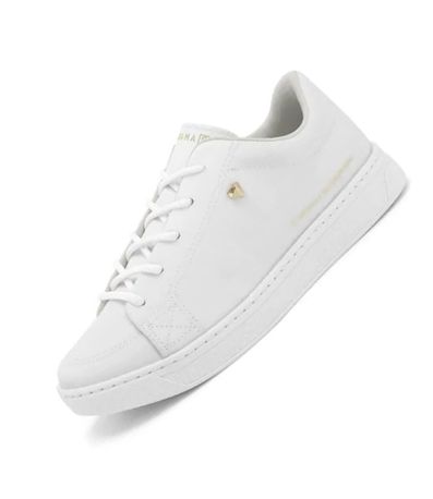 Tênis Casual Flatform Ramarim Branco e Ouro Feminino