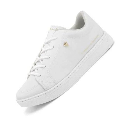 Tênis Casual Flatform Ramarim Branco e Ouro Feminino