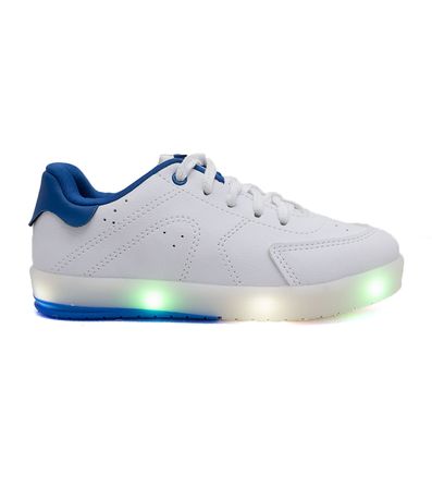 Tênis Casual Kidy Branco e Azul com LED Juvenil Masculino