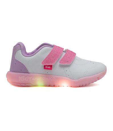 Tênis Casual Kidy Branco e Rosa com LED Infantil Feminino