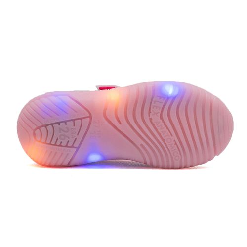 Tênis Casual Kidy Branco e Rosa com LED Infantil Feminino