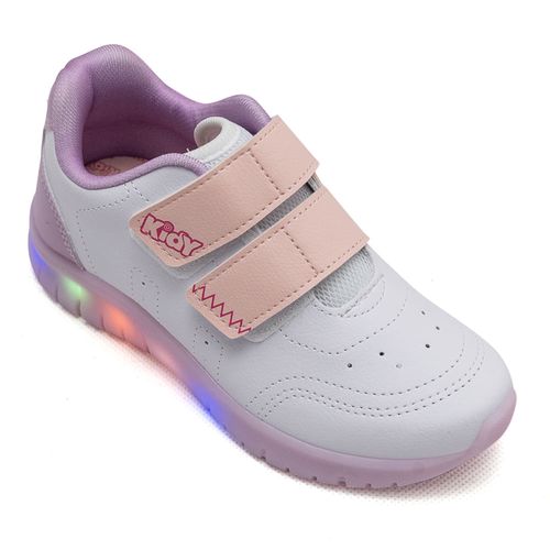 Tênis Casual Kidy Branco e Rosa com LED Juvenil Feminino
