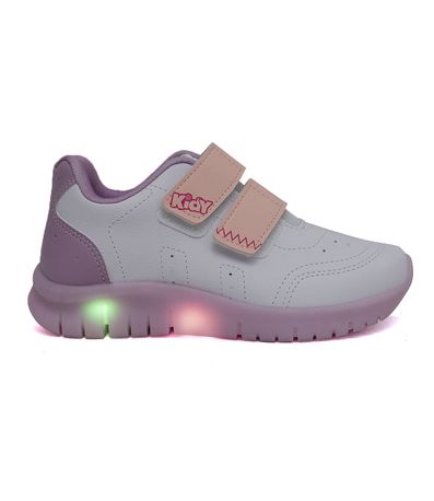 Tênis Casual Kidy Branco e Rosa com LED Juvenil Feminino