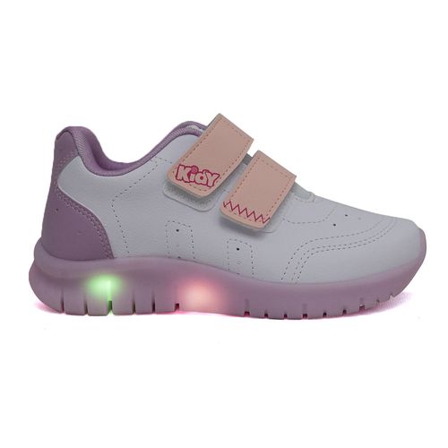 Tênis Casual Kidy Branco e Rosa com LED Juvenil Feminino