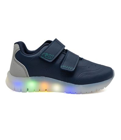Tênis Casual Kidy Marinho e Verde com LED Juvenil Masculino