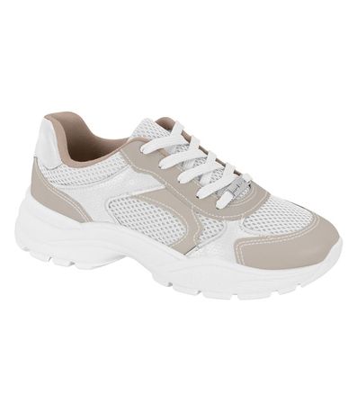Tênis Casual Vintage Moleca Branco e Cinza Feminino