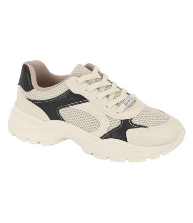 Tênis Casual Vintage Moleca Off White e Preto Feminino