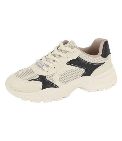 Tênis Casual Vintage Moleca Off White e Preto Feminino