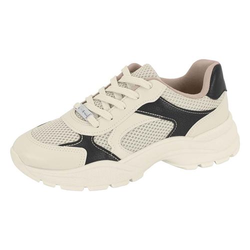 Tênis Casual Vintage Moleca Off White e Preto Feminino
