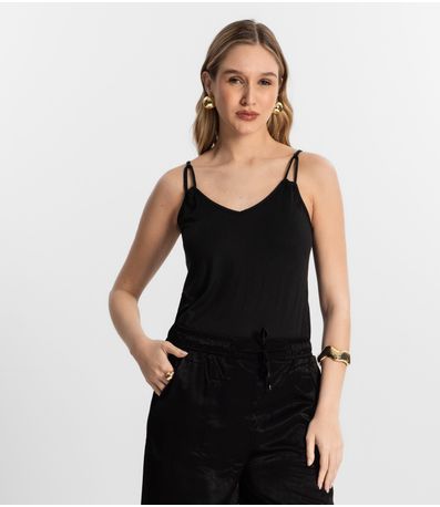 Blusa De Alça Semi Acabada Malha Delicate Rovitex Preto